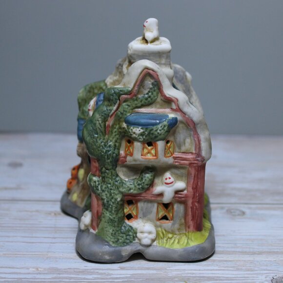 Vintage 3 Pc Set Light-up Illuminated Halloween Village Houses Ceramic 4"-4.5" H - Picture 6 of 15